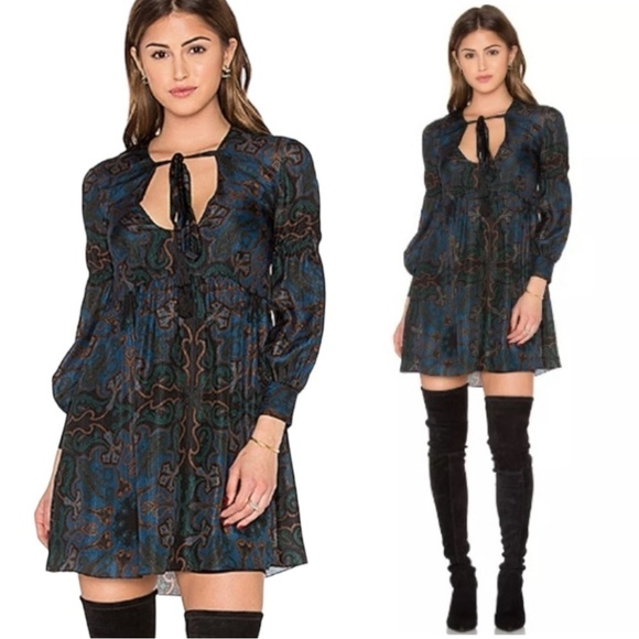 Revolve Rachel Zoe Silk Liridona Mini Dress Blue Size 2 XS V Neck Plunge Ruffle - Picture 7 of 17